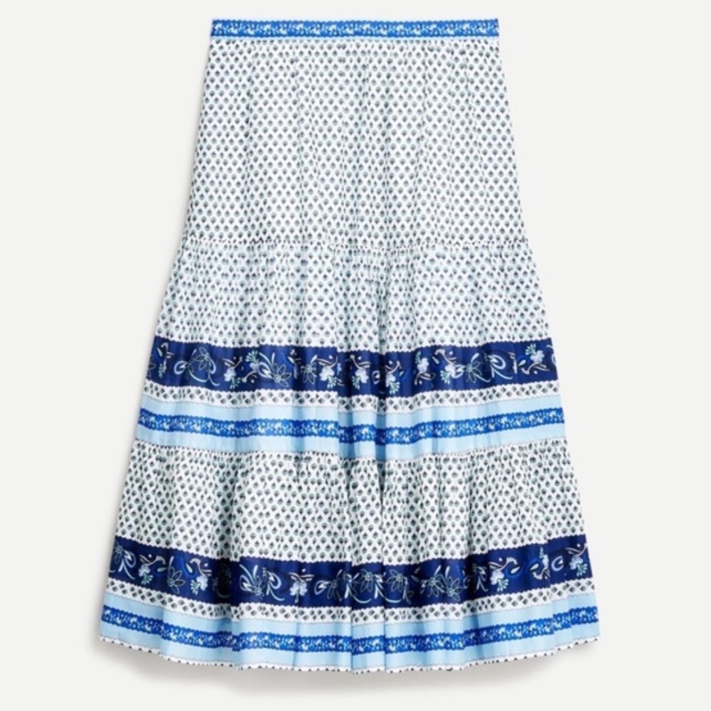 J.Crew Women Tiered Midi Skirt Floral Boho Cottagecore Size‎ 2X Coastal